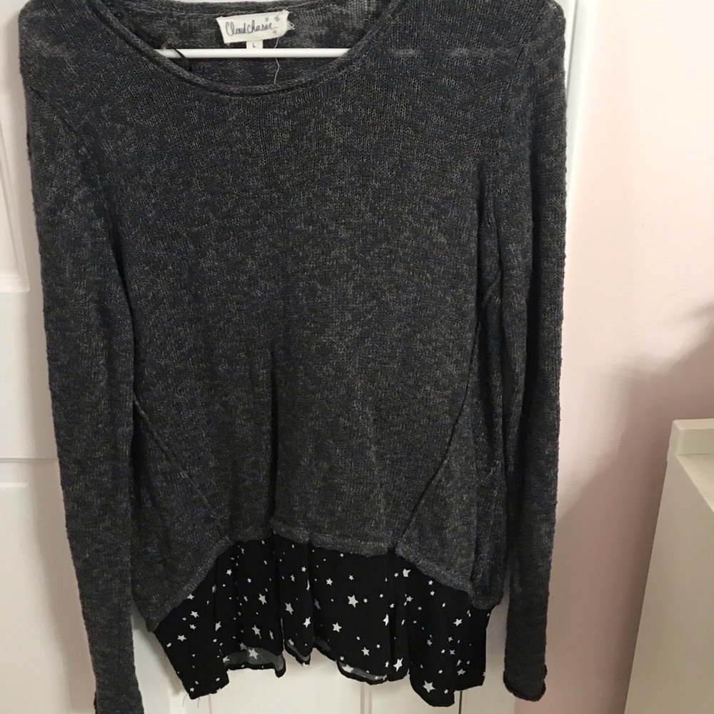 NWOT grey/black womens sweater with star hemming!
